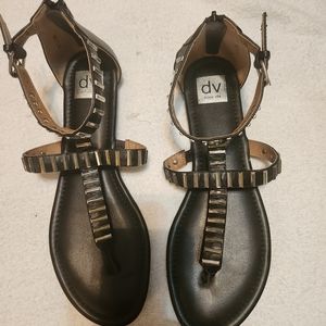 Size 12 black leather studded flat sandal.